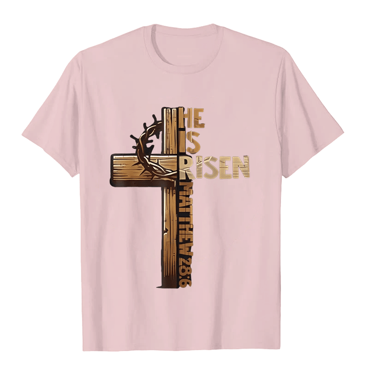 Christianartworkshop He Is Risen Cross & Crown of Thorns Unisex T-shirt - Light Pink - 2XL - image 5