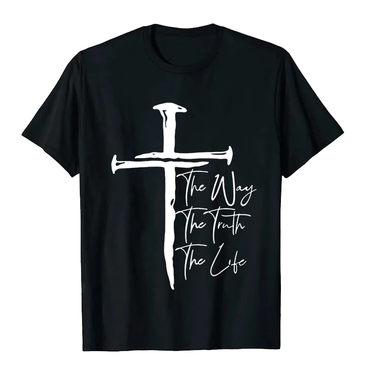 Christianartworkshop Faith - Based Black Cross The Way The Truth The Life Unisex T-shirt - Black - 2XL - image 5