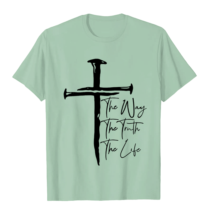 Christianartworkshop Faith - Based Black Cross The Way The Truth The Life Unisex T-shirt - Light Green - 2XL - image 7