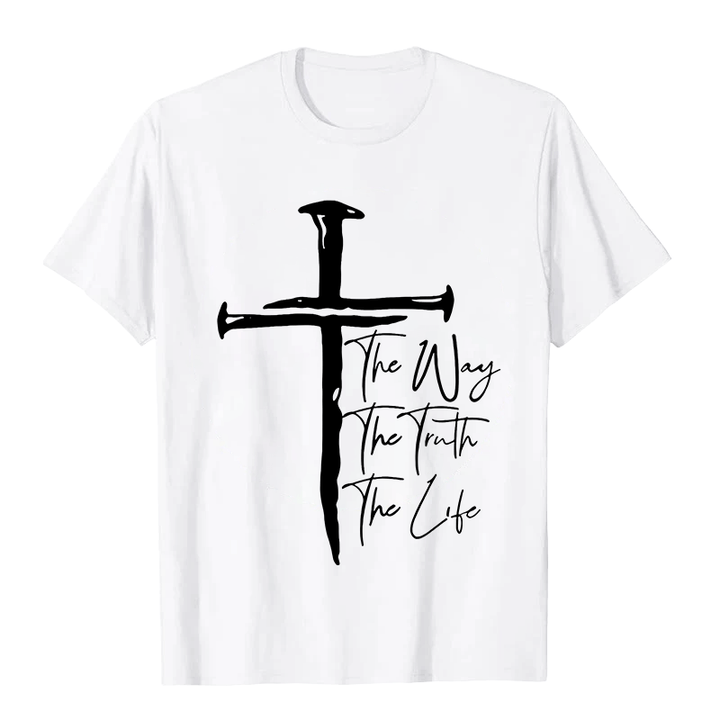 Christianartworkshop Faith - Based Black Cross The Way The Truth The Life Unisex T-shirt - White - 2XL - image 1