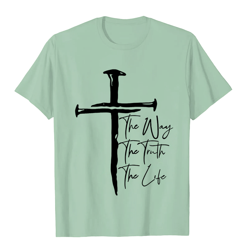 Christianartworkshop Faith - Based Black Cross The Way The Truth The Life Unisex T-shirt - Light Green - 2XL - image 9