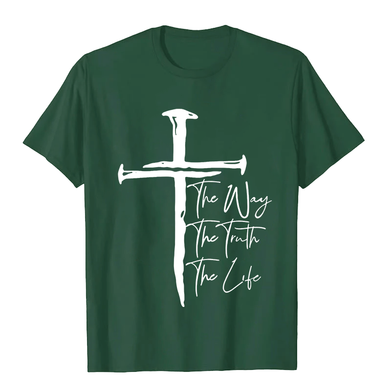 Christianartworkshop Faith - Based Black Cross The Way The Truth The Life Unisex T-shirt - Dark Green - 2XL - image 4