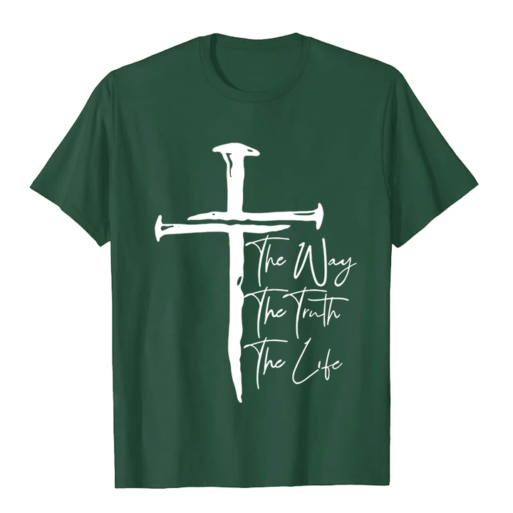 Christianartworkshop Faith - Based Black Cross The Way The Truth The Life Unisex T-shirt - Dark Green - 2XL - image 4
