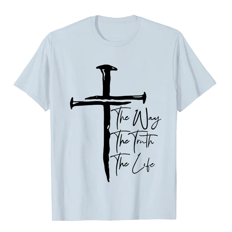 Christianartworkshop Faith - Based Black Cross The Way The Truth The Life Unisex T-shirt - Light Blue - 2XL - image 8