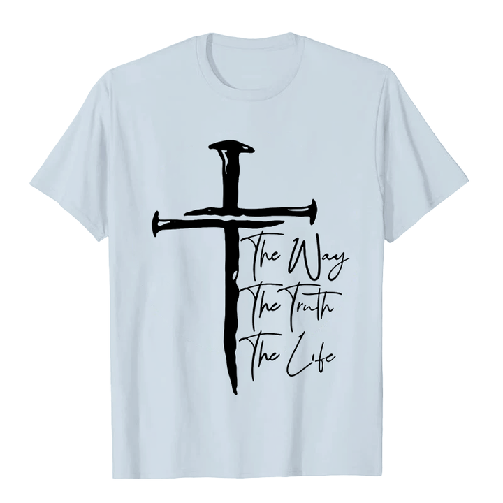 Christianartworkshop Faith - Based Black Cross The Way The Truth The Life Unisex T-shirt - Light Blue - 2XL - image 8