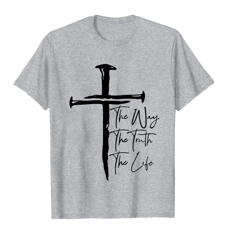 Christianartworkshop Faith - Based Black Cross The Way The Truth The Life Unisex T-shirt - Grey - 2XL - image 6