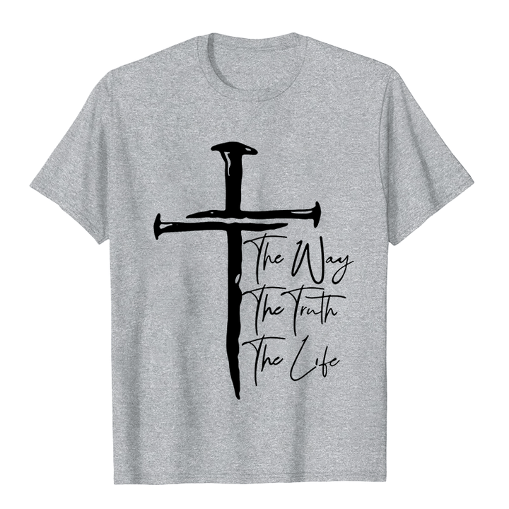 Christianartworkshop Faith - Based Black Cross The Way The Truth The Life Unisex T-shirt - Grey - 2XL - image 6