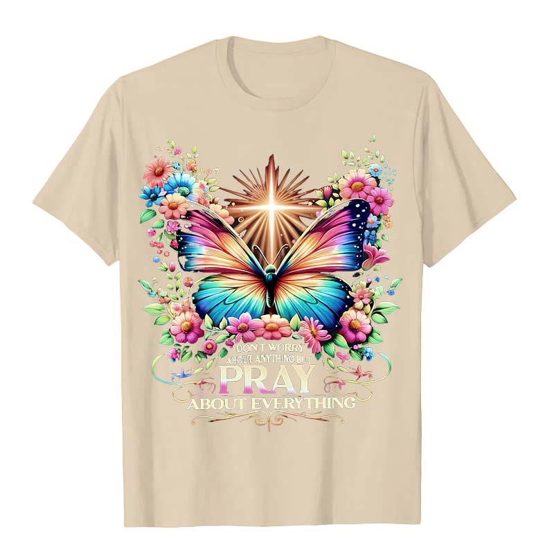 Christianartworkshop Faith-Inspired Butterfly and Cross Pray About Everything Unisex T-shirt - Beige - 2XL - image 6