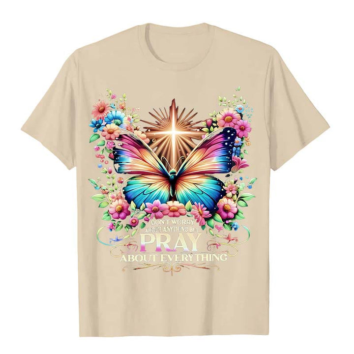 Christianartworkshop Faith-Inspired Butterfly and Cross Pray About Everything Unisex T-shirt - Beige - 2XL - image 6
