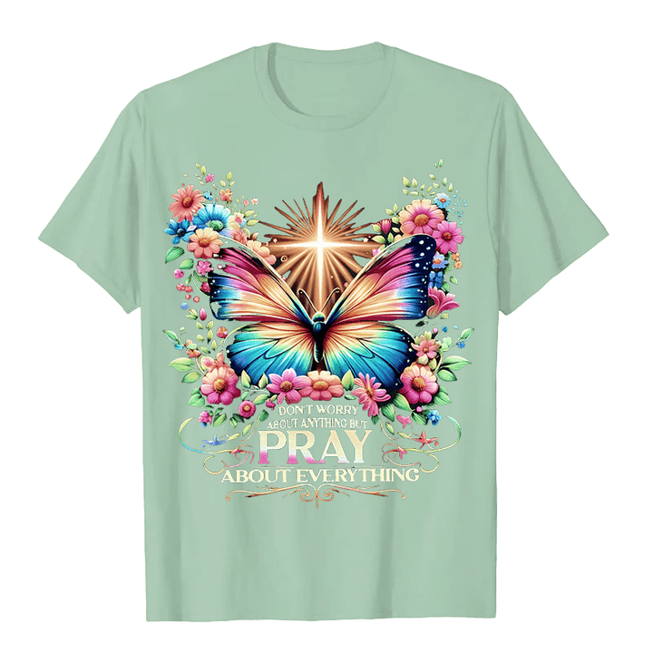 Christianartworkshop Faith-Inspired Butterfly and Cross Pray About Everything Unisex T-shirt - Light Green - 2XL - image 8