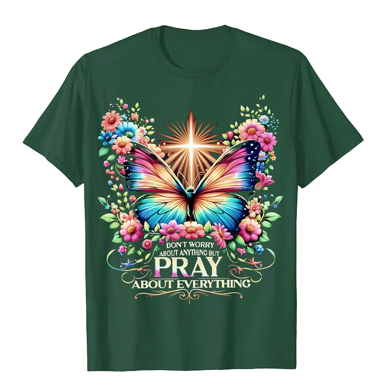 Christianartworkshop Faith-Inspired Butterfly and Cross Pray About Everything Unisex T-shirt - Dark Green - 2XL - image 9