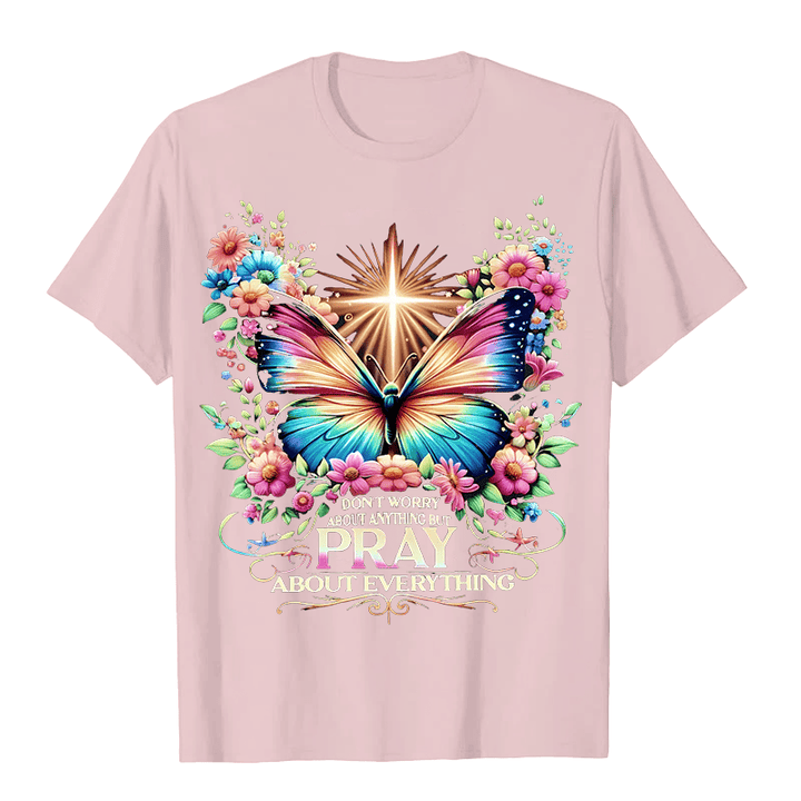 Christianartworkshop Faith-Inspired Butterfly and Cross Pray About Everything Unisex T-shirt - Light Pink - 2XL - image 7