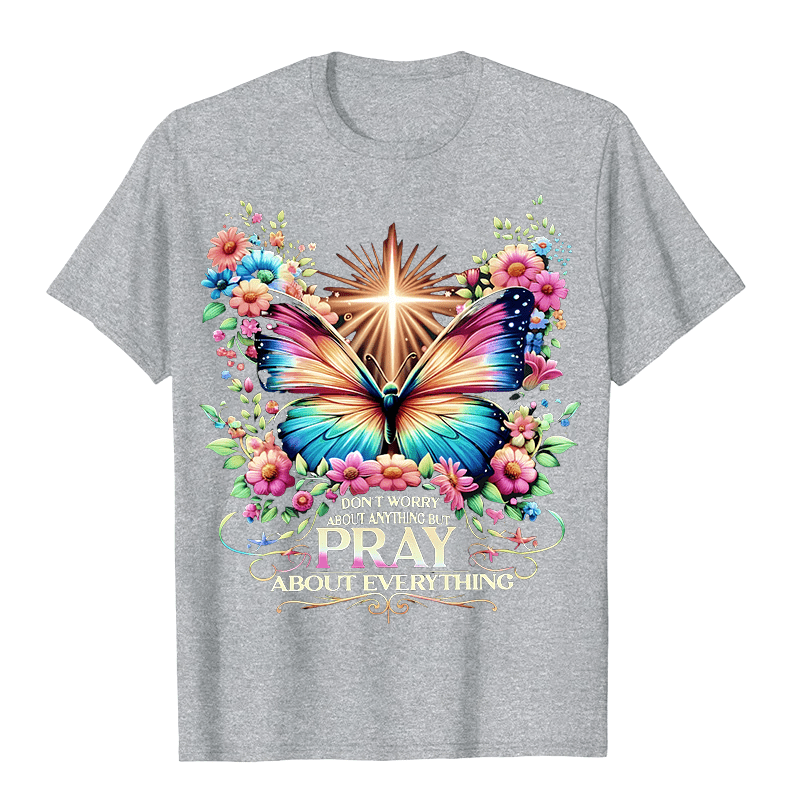 Christianartworkshop Faith-Inspired Butterfly and Cross Pray About Everything Unisex T-shirt - Grey - 2XL - image 10