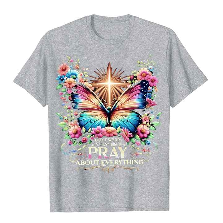 Christianartworkshop Faith-Inspired Butterfly and Cross Pray About Everything Unisex T-shirt - Grey - 2XL - image 10