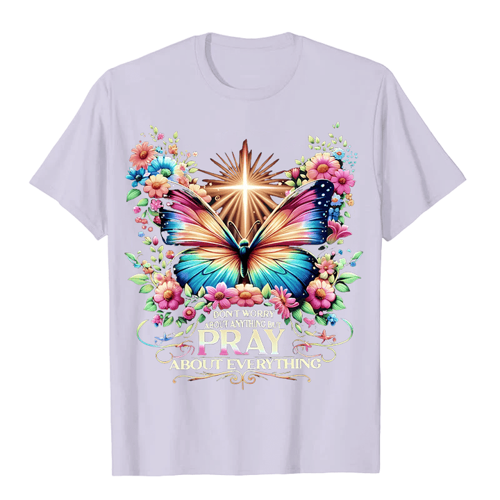 Christianartworkshop Faith-Inspired Butterfly and Cross Pray About Everything Unisex T-shirt - Light Purple - 2XL - image 3
