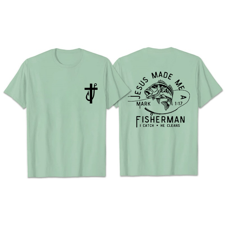 Christianartworkshop Jesus Made Me A Fisherman Mark 1:17 Unisex T-shirt - Light Green - 2XL - image 22