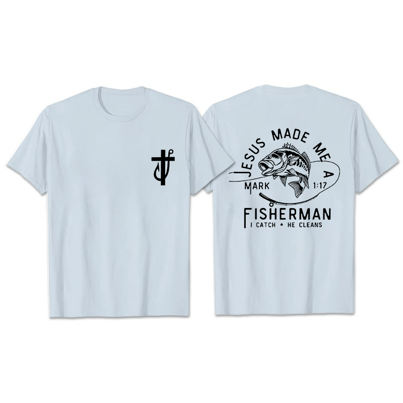 Christianartworkshop Jesus Made Me A Fisherman Mark 1:17 Unisex T-shirt - Light Blue - 2XL - image 3