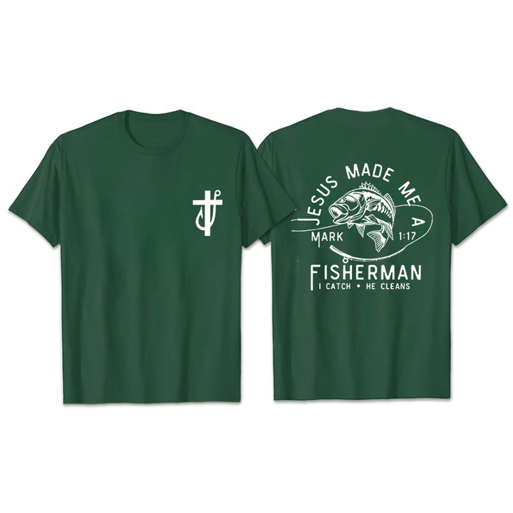 Christianartworkshop Jesus Made Me A Fisherman Mark 1:17 Unisex T-shirt - Dark Green - 2XL - image 25