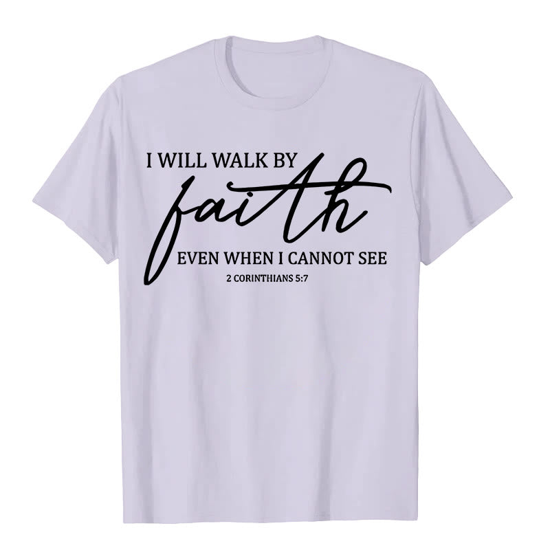 Christianartworkshop I Will Walk By Faith Bible Quote Unisex T-shirt - Light Purple - 2XL - image 1