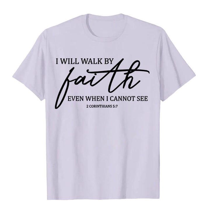 Christianartworkshop I Will Walk By Faith Bible Quote Unisex T-shirt - Light Purple - 2XL - image 1