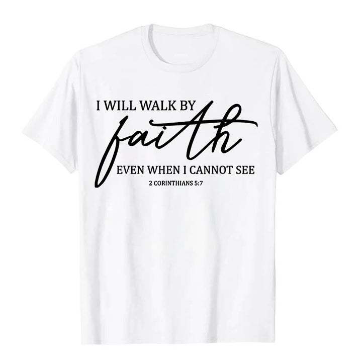 Christianartworkshop I Will Walk By Faith Bible Quote Unisex T-shirt - White - 2XL - image 4