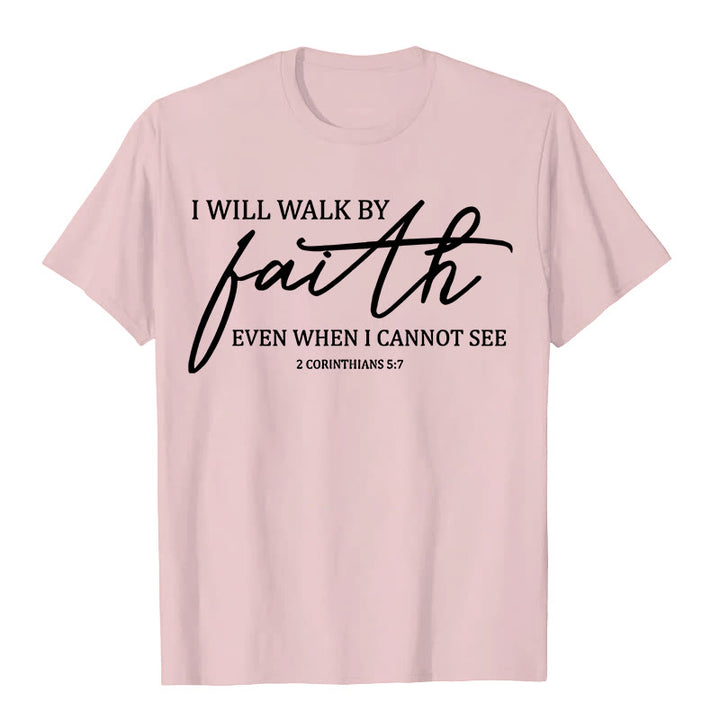 Christianartworkshop I Will Walk By Faith Bible Quote Unisex T-shirt - Light Pink - 2XL - image 6