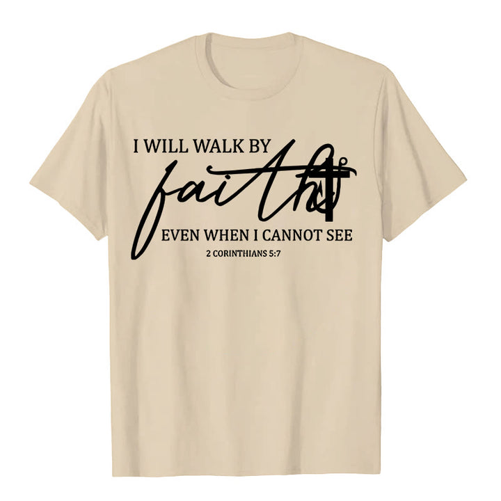 Christianartworkshop I Will Walk By Faith Bible Quote Unisex T-shirt - Beige - 2XL - image 4