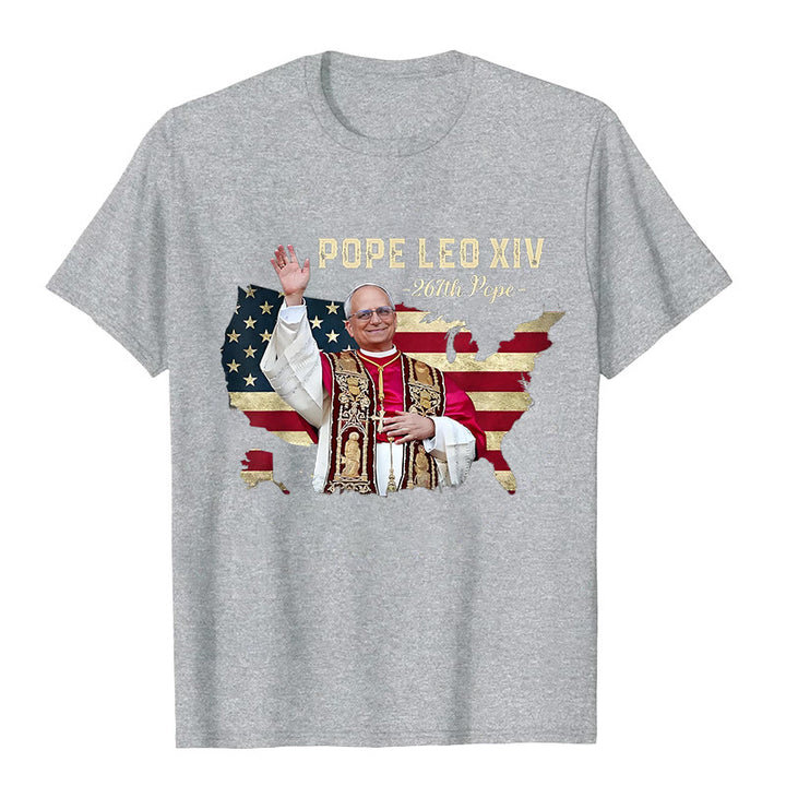 Christianartworkshop Pope Leo XIV America Flag Unisex T-shirt - Grey - 2XL - image 4