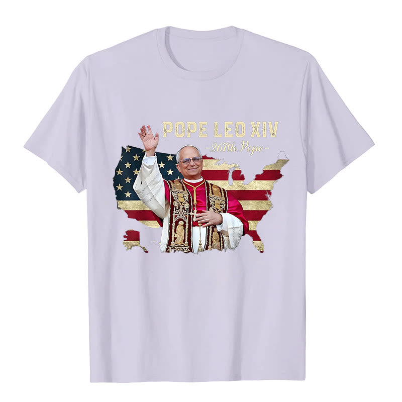 Christianartworkshop Pope Leo XIV America Flag Unisex T-shirt - Light Purple - 2XL - image 8