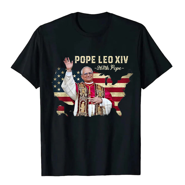 Christianartworkshop Pope Leo XIV America Flag Unisex T-shirt - Black - 2XL - image 0