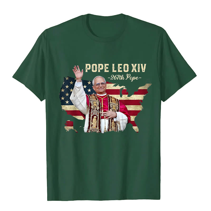 Christianartworkshop Pope Leo XIV America Flag Unisex T-shirt - Dark Green - 2XL - image 3