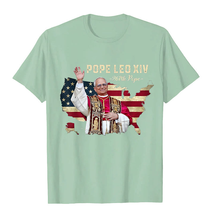 Christianartworkshop Pope Leo XIV America Flag Unisex T-shirt - Light Green - 2XL - image 7