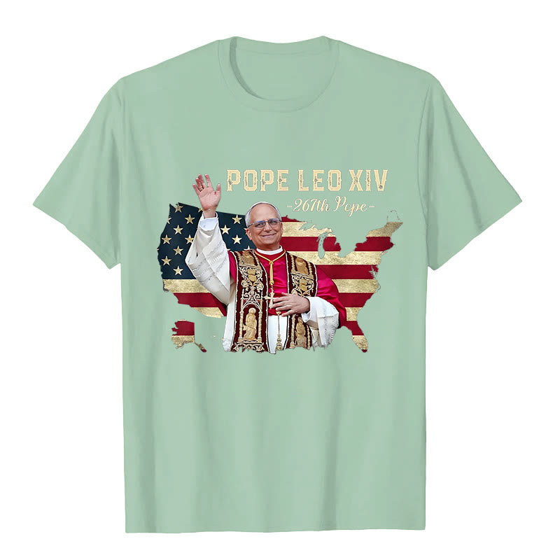 Christianartworkshop Pope Leo XIV America Flag Unisex T-shirt