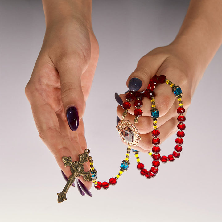 Christianartworkshop PRAYERFUL FAITH: Handmade Red Crystal Bohemian Czech Glass Rosary with Gift Card - image 6