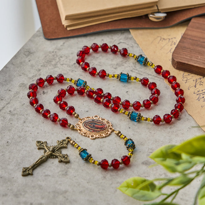 Christianartworkshop PRAYERFUL FAITH: Handmade Red Crystal Bohemian Czech Glass Rosary with Gift Card - image 3