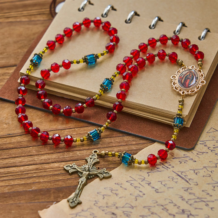 Christianartworkshop PRAYERFUL FAITH: Handmade Red Crystal Bohemian Czech Glass Rosary with Gift Card - image 4