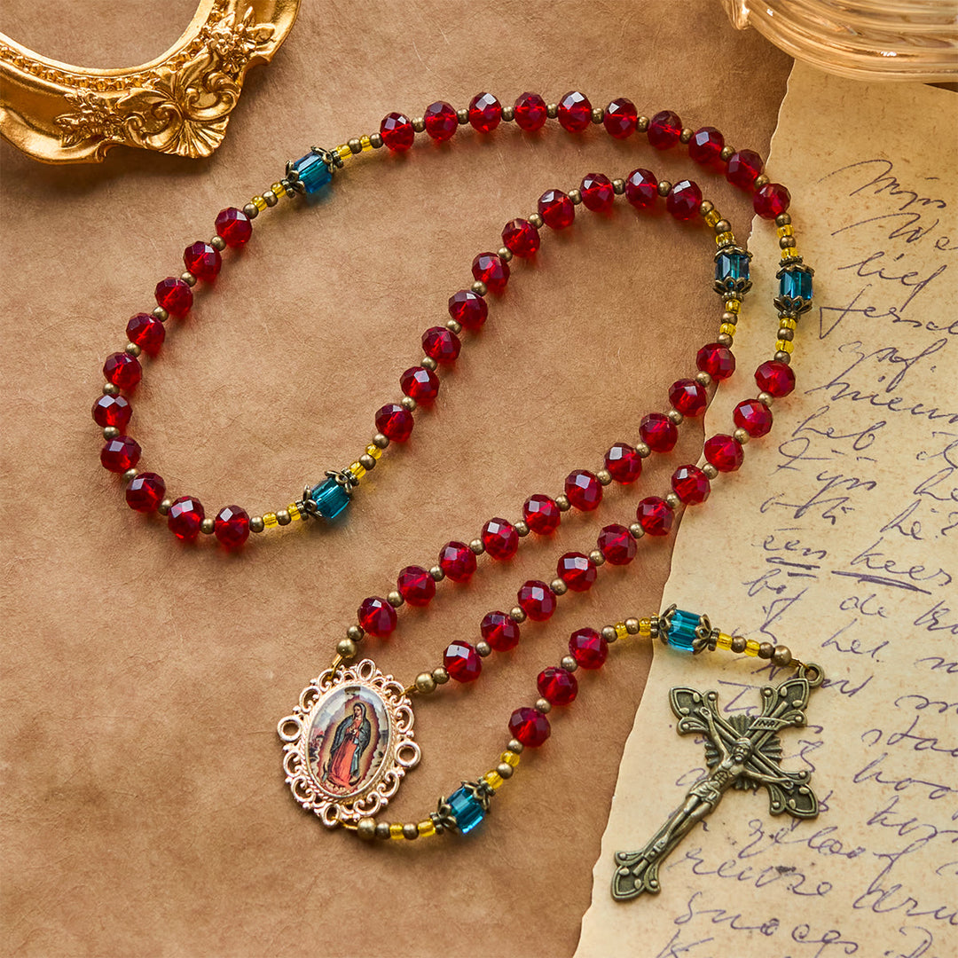 Christianartworkshop PRAYERFUL FAITH: Handmade Red Crystal Bohemian Czech Glass Rosary with Gift Card - image 7