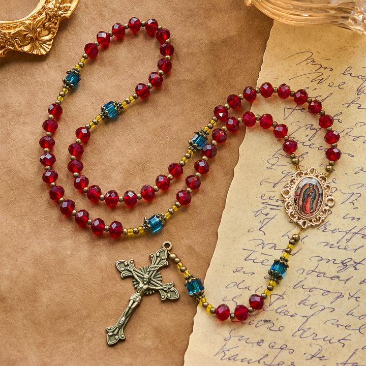 Christianartworkshop PRAYERFUL FAITH: Handmade Red Crystal Bohemian Czech Glass Rosary with Gift Card - image 5