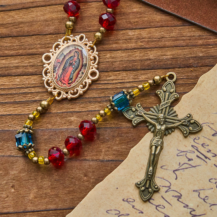 Christianartworkshop PRAYERFUL FAITH: Handmade Red Crystal Bohemian Czech Glass Rosary with Gift Card - image 8
