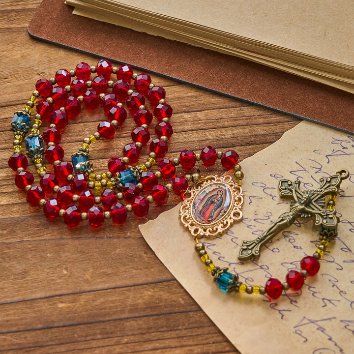 Christianartworkshop PRAYERFUL FAITH: Handmade Red Crystal Bohemian Czech Glass Rosary with Gift Card - image 10