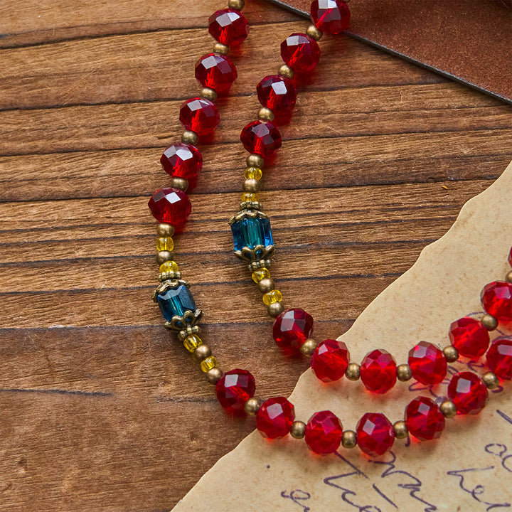 Christianartworkshop PRAYERFUL FAITH: Handmade Red Crystal Bohemian Czech Glass Rosary with Gift Card - image 9