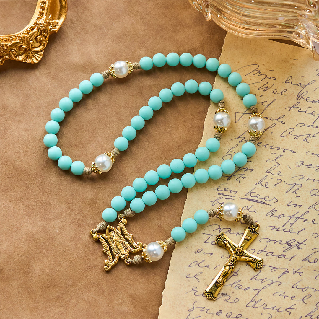 Christianartworkshop PRAYERFUL FAITH: Handmade Mint Green Beads & Pearl with Miraculous Medal - image 6