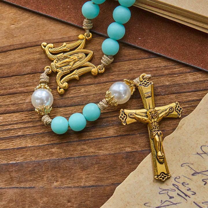 Christianartworkshop PRAYERFUL FAITH: Handmade Mint Green Beads & Pearl with Miraculous Medal - image 4