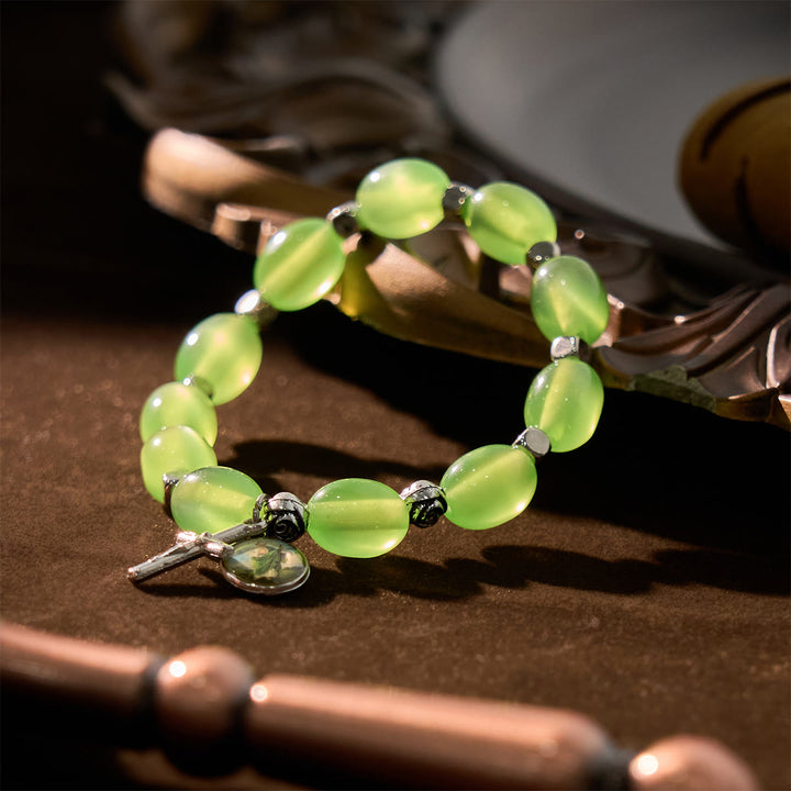 Christianartworkshop St. Jude & Crucifix Pendant Green Clear Beads Rose Bracelet