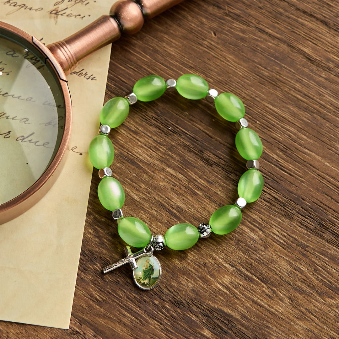 FREE Today: St. Jude & Crucifix Pendant Green Clear Beads Rose Bracelet