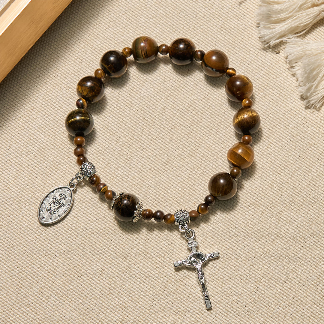 FREE Today: 10mm Yellow Tiger's Eye Stone One Decade Rosary Bracelet - 10mm Tiger's Eye Stone - image 1