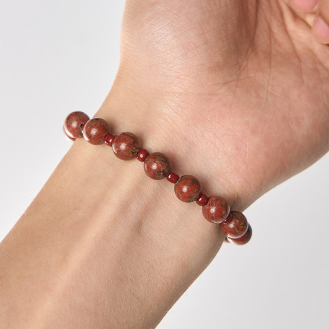 FREE Today: 8mm Red Sesame Stone One Decade Rosary Bracelet with Miraculous Medal & Cross