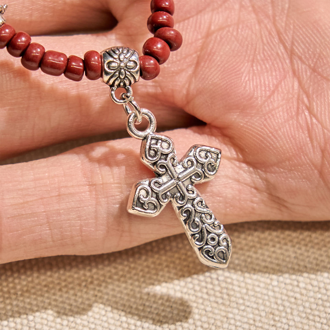 FREE Today: 8mm Red Sesame Stone One Decade Rosary Bracelet with Miraculous Medal & Cross