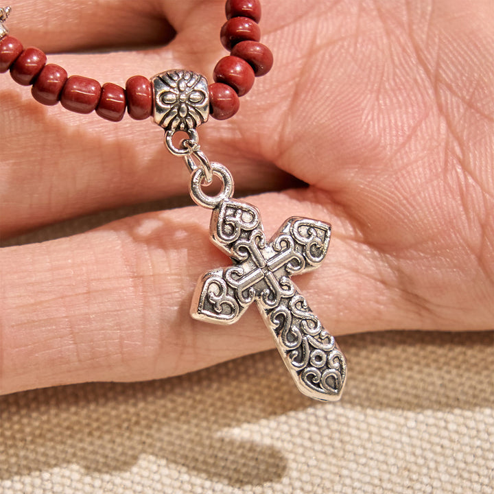 FREE Today: 8mm Red Sesame Stone One Decade Rosary Bracelet with Miraculous Medal & Cross