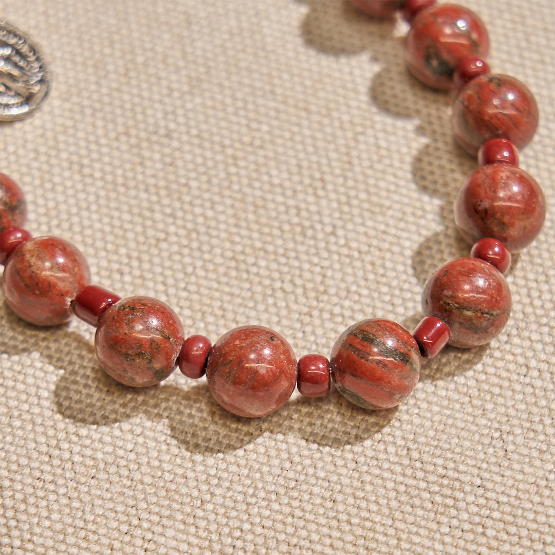 FREE Today: 8mm Red Sesame Stone One Decade Rosary Bracelet with Miraculous Medal & Cross
